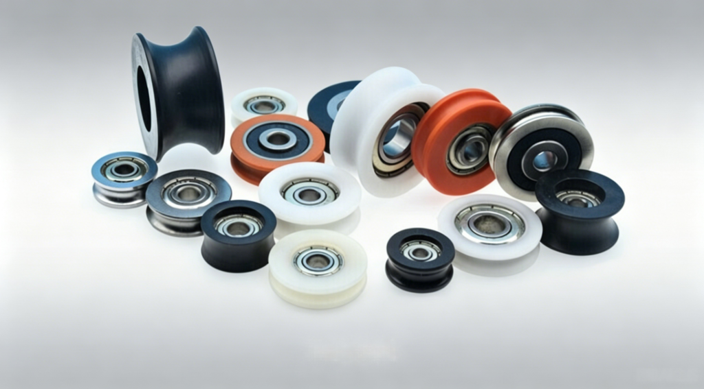 Deep groove ball bearing used inside a plastic-coated guide roller