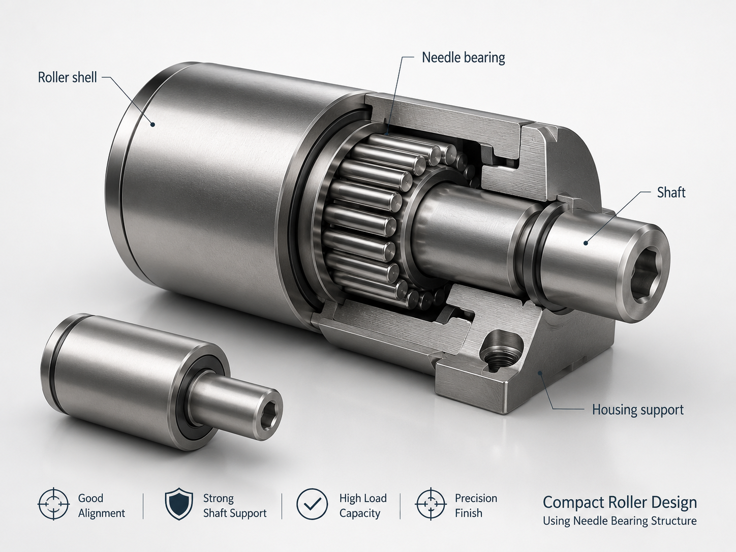 compact roller design using needle bearing structure