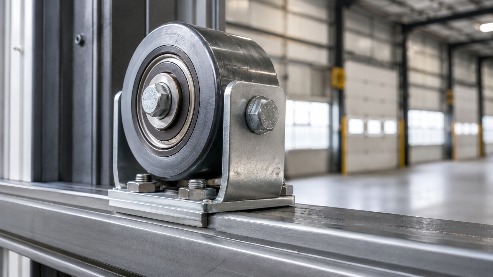 Sliding roller with bearing for industrial door running on a metal track