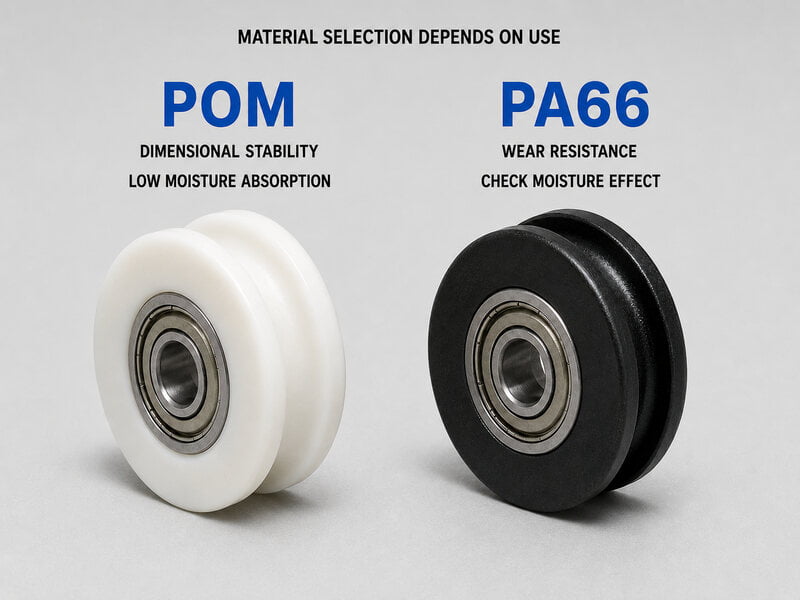POM and PA66 U-groove roller material comparison