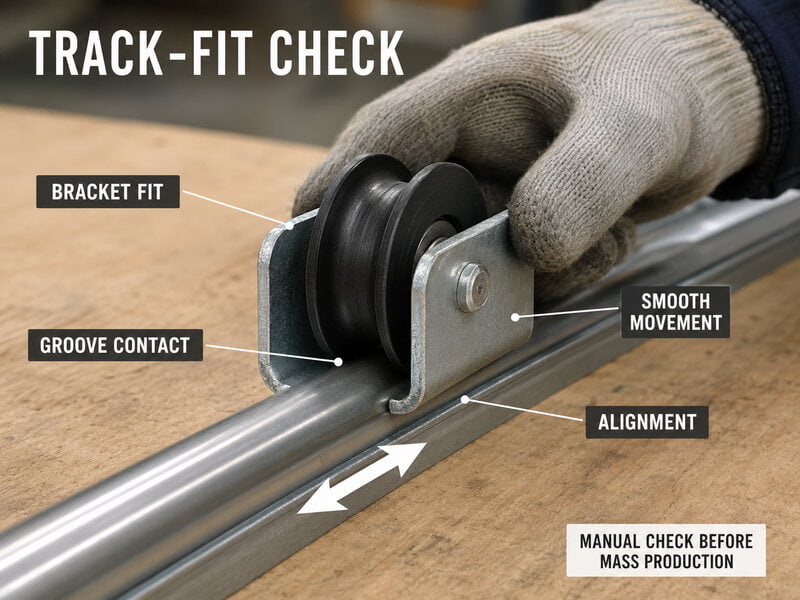 Manual track-fit test for a U-groove sliding roller