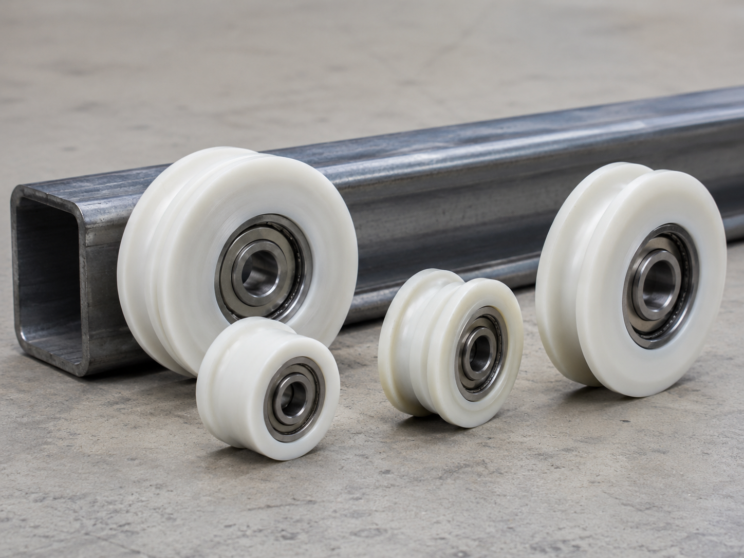 Plastic-coated sliding gate roller with bearing for a heavy-duty gate