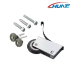 Anti-jump wardrobe sliding door bottom roller assembly with spring clip