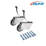 Anti-jump wardrobe sliding door bottom roller assembly with spring clip