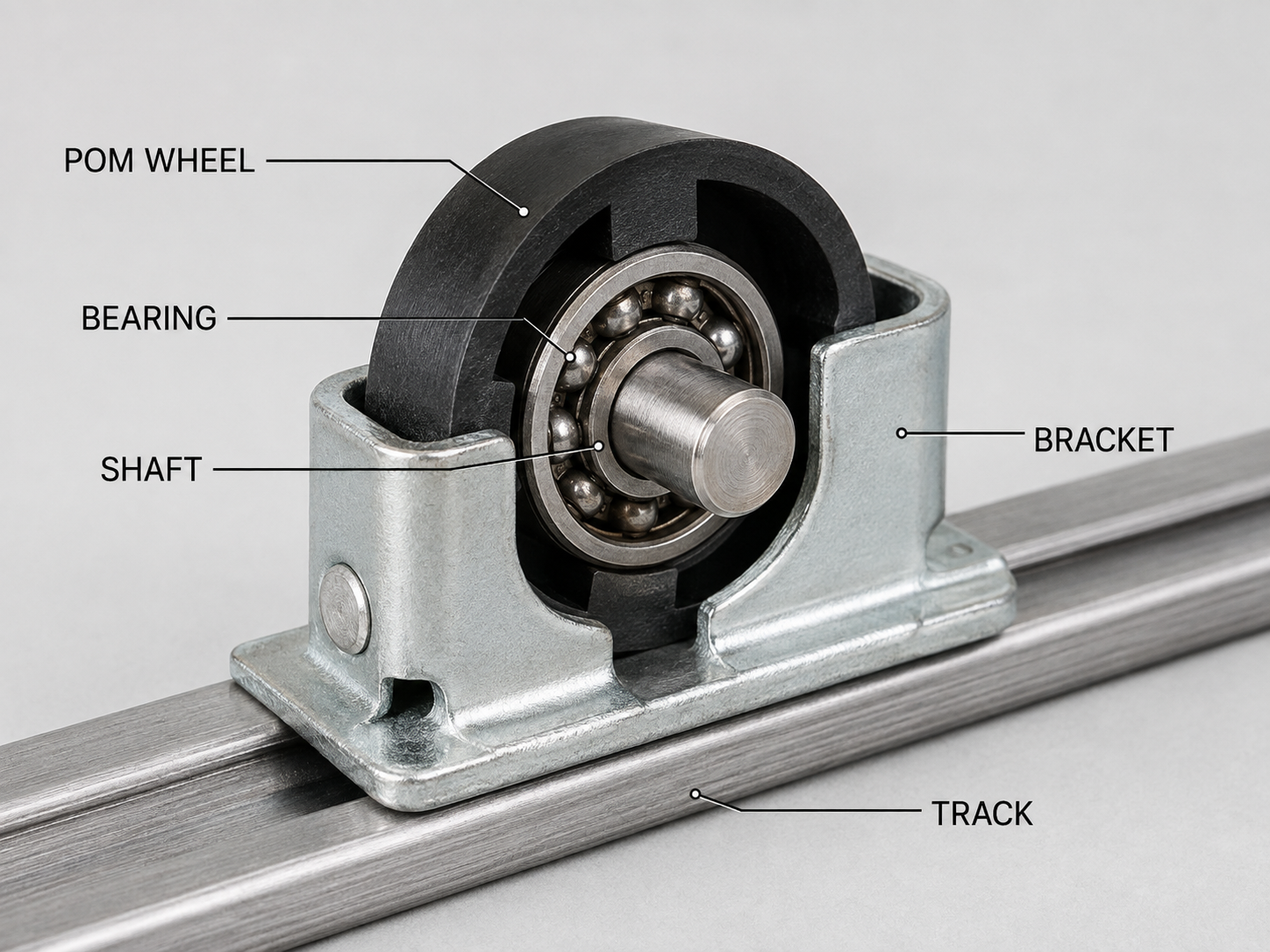 Deep groove ball bearing guide rollers in light industrial equipment
