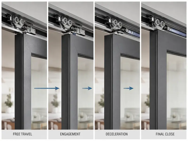 how soft close sliding door hardware works