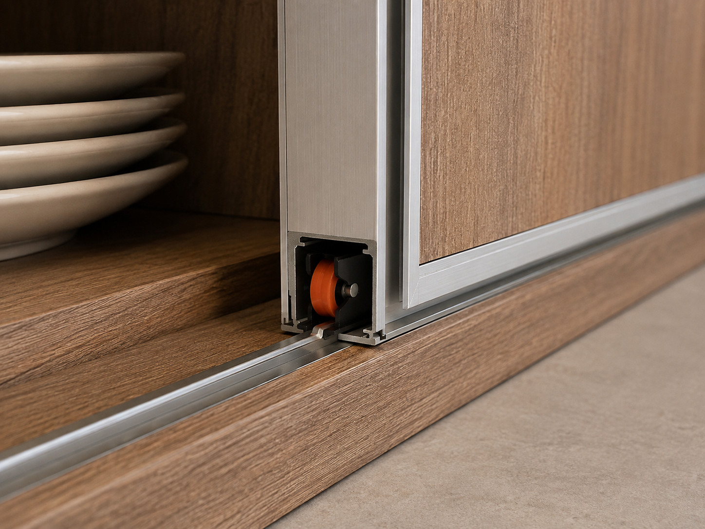 V-groove roller for kitchen cabinet sliding doors