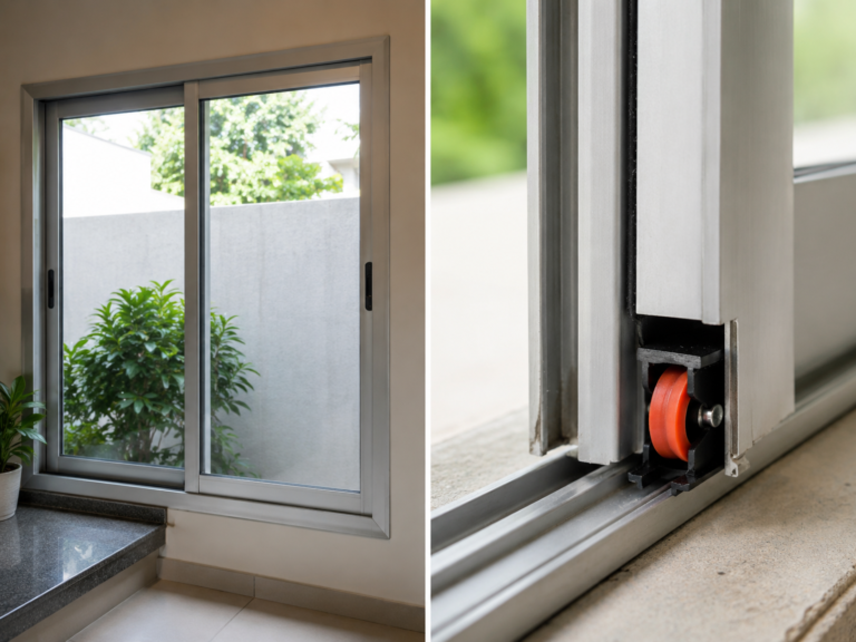 V-groove roller installed in Linea 20 aluminium profiles