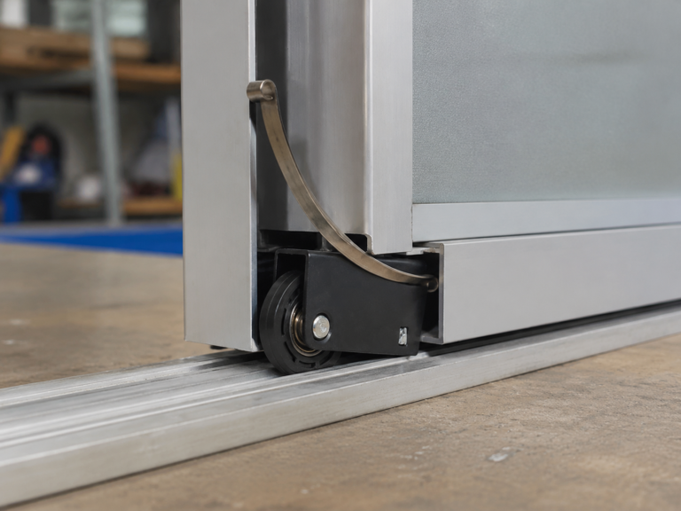 Custom bottom roller assembly for aluminium-frame wardrobe sliding door