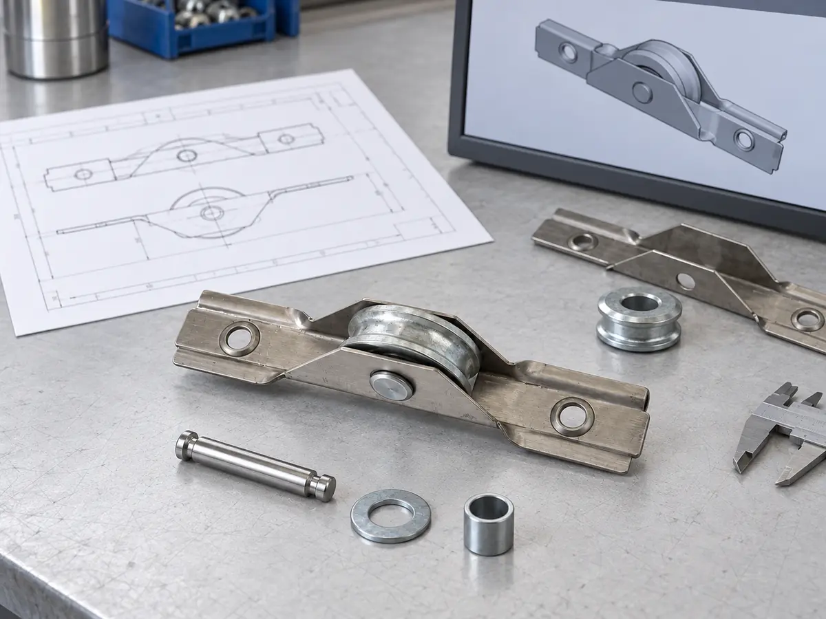 Inspection of a custom sliding roller wheel alignment riveting and plated parts