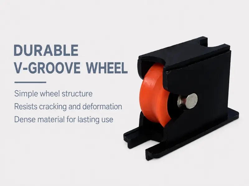 Durable V-groove wheel with axle and plastic housing