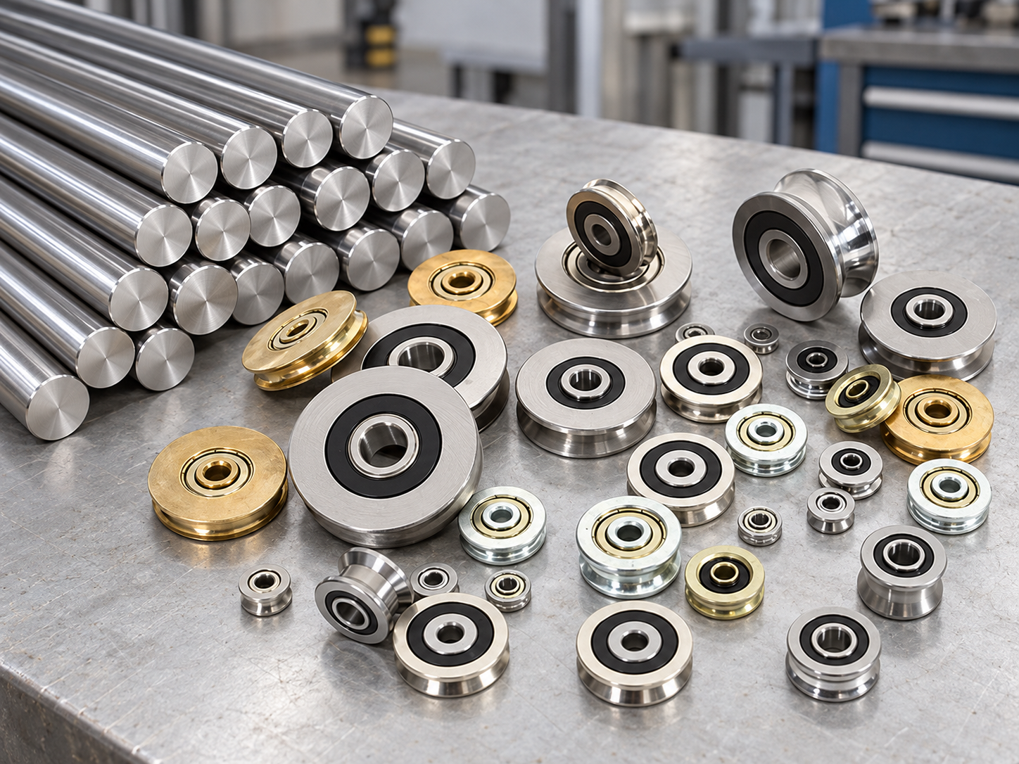 Metal outer ring and polymer outer ring options for custom bearing rollers