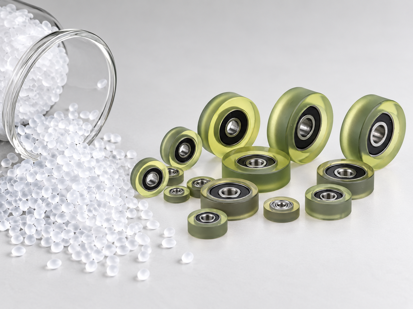 PU TPU TPE or rubber coated bearing roller for quieter track contact