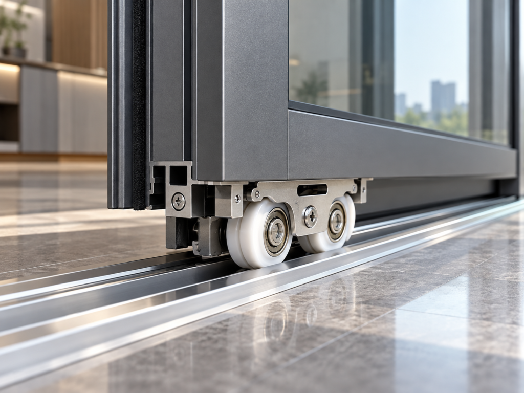 Bottom rollers carry the door or window sash and provide the main rolling contact with the lower track. This group includes V-groove window rollers, POM window rollers, UPVC screen window rollers, double-wheel rollers and related support assemblies.